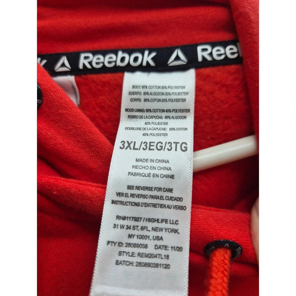 Reebok Oversized Hoodie Mens 3XL Red Graphic Print Cotton Fleece Lined Winter